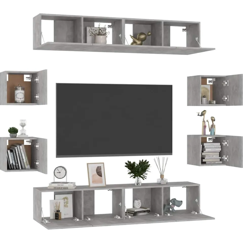 vidaXL 8-delige Tv-meubelset bewerkt hout betongrijs grijs, foto 3