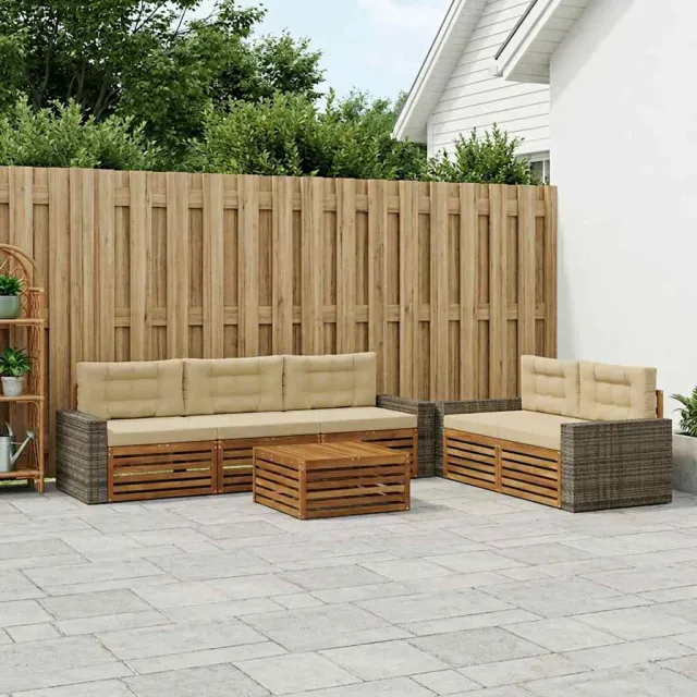 vidaXL Buiten bankenset 6 st 5-zits Natuurlijk en Beige