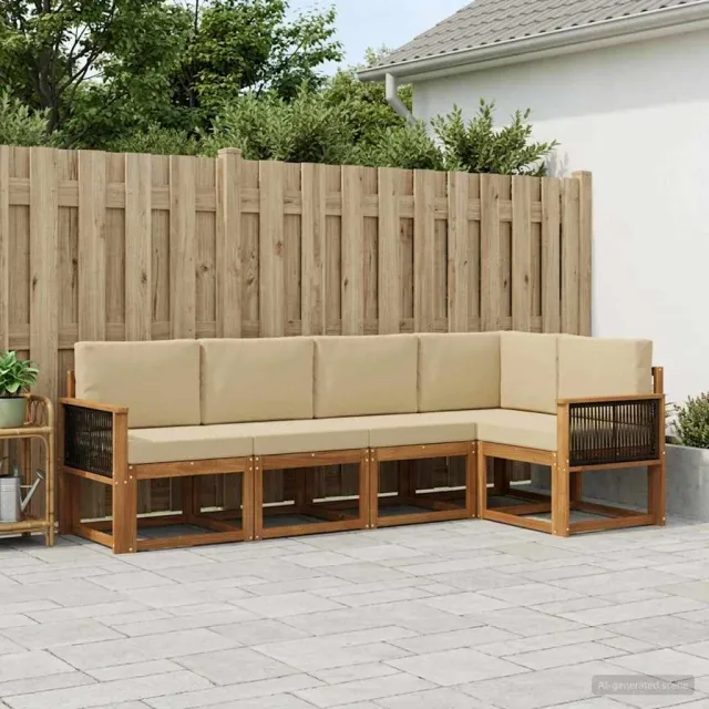 vidaXL Buiten bankenset 5 st 5-zits Natuurlijk en Beige