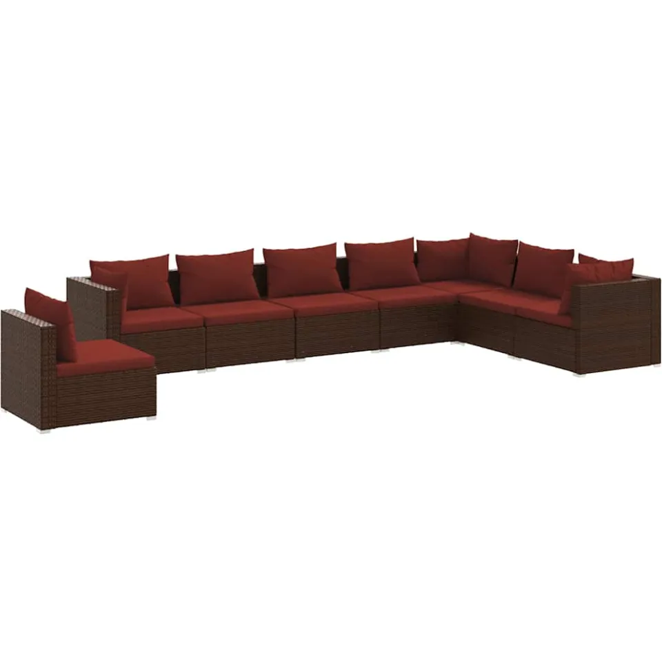 vidaXL 8-delige Loungeset met kussens poly rattan bruin, foto 4