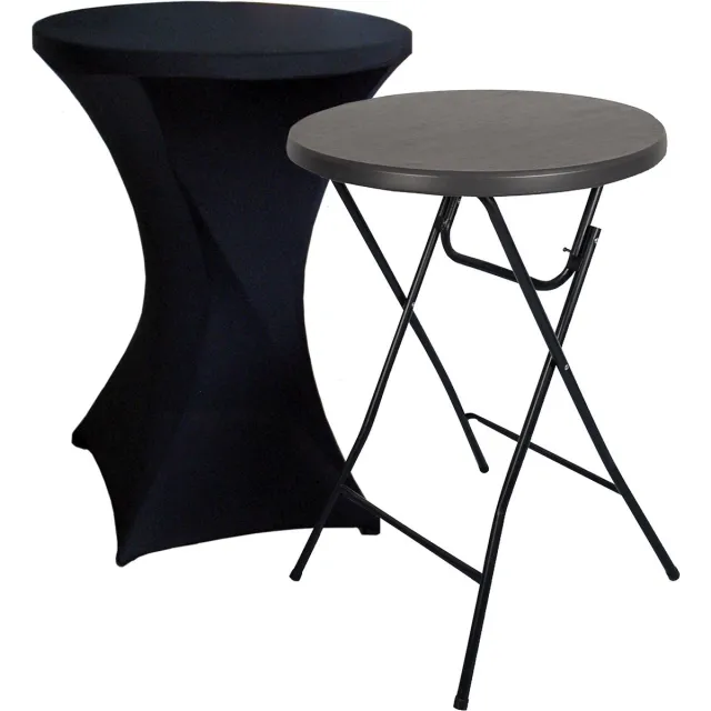 Brasq Statafel Zwart – Ø80 x 110 cm – Staantafel – Partytafel – Bartafel – Inclusief Zwarte Statafelrok – Voor Binnen en Buiten – Vouwtafel – Inklapbaar – Kunststof en Metaal