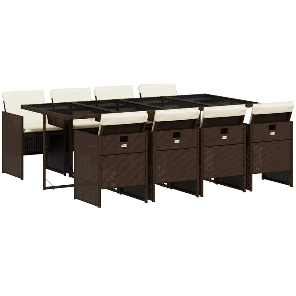 vidaXL 9-delige Tuinset met kussens poly rattan bruin, foto 3