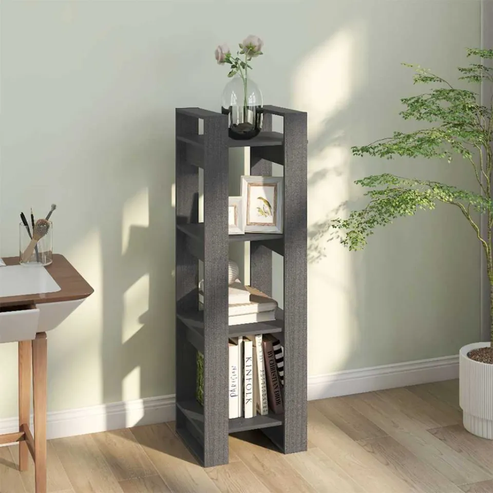 vidaXL Boekenkast/kamerscherm 41x35x125 cm massief grenenhout grijs, foto 2