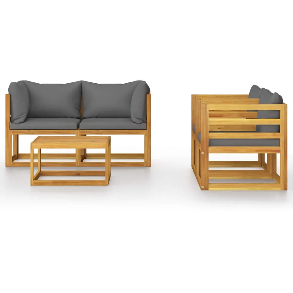 vidaXL 5-delige Loungeset met kussens massief acaciahout Grijs