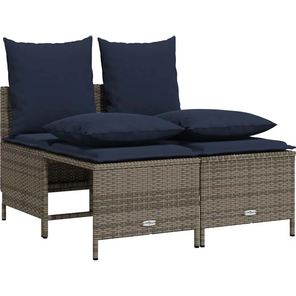 vidaXL 4-delige tuinbankset met kussens, grijs polyrotan, foto 3