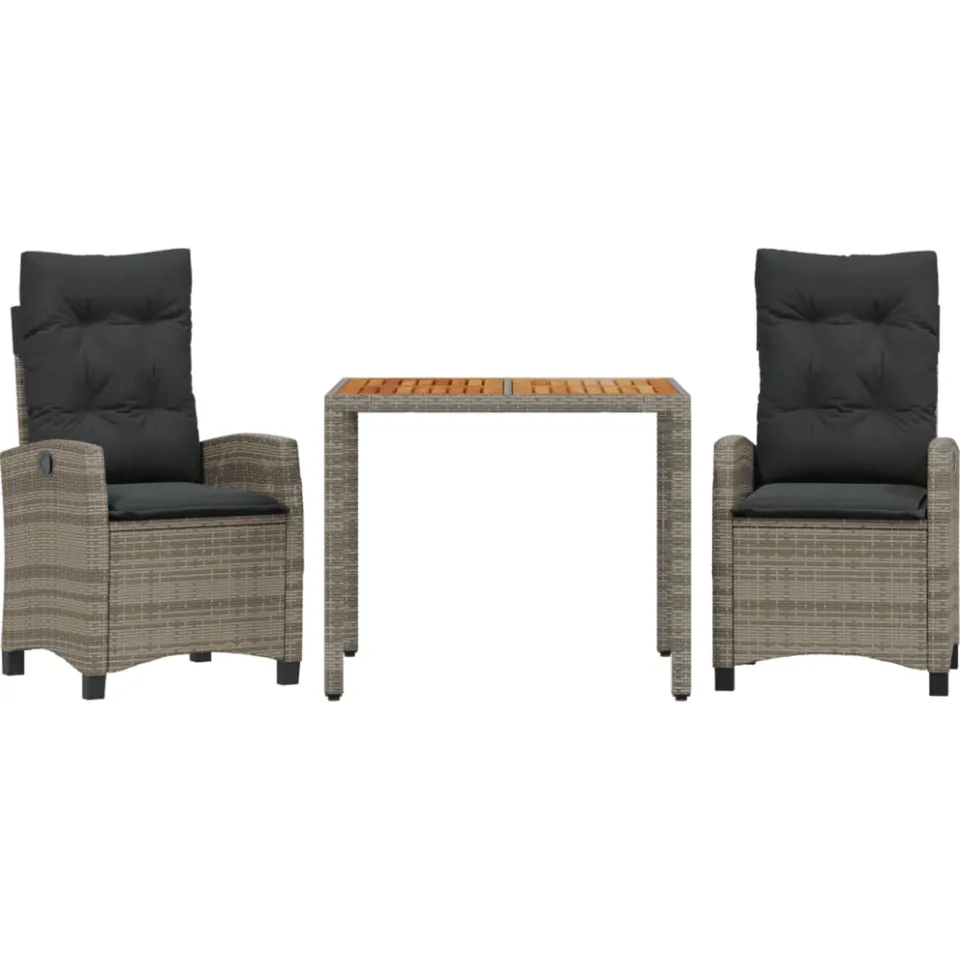 vidaXL 3-delige Tuinset met kussens poly rattan grijs