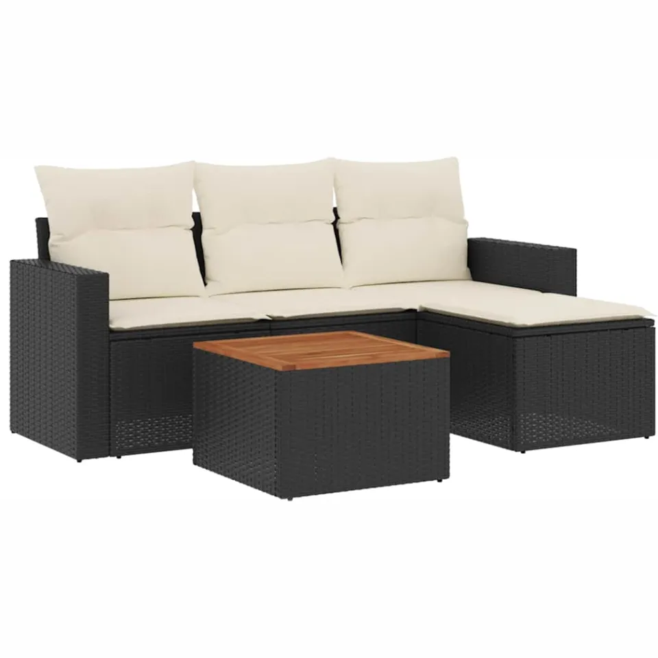 vidaXL 5-delige Loungeset met kussens poly rattan zwart, foto 3
