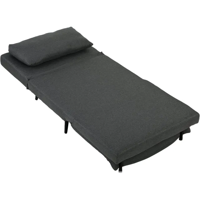 Homona Slaapfauteuil 3-in-1 - Verstelbare rugleuning - Met kussen - 90 x 188 x 27 cm - Donkergrijs