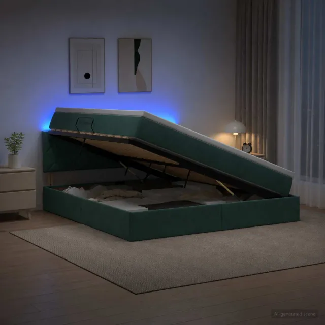 vidaXL LED Opslagbed met Matras Donkergroen 160 x 200 cm Fluweel