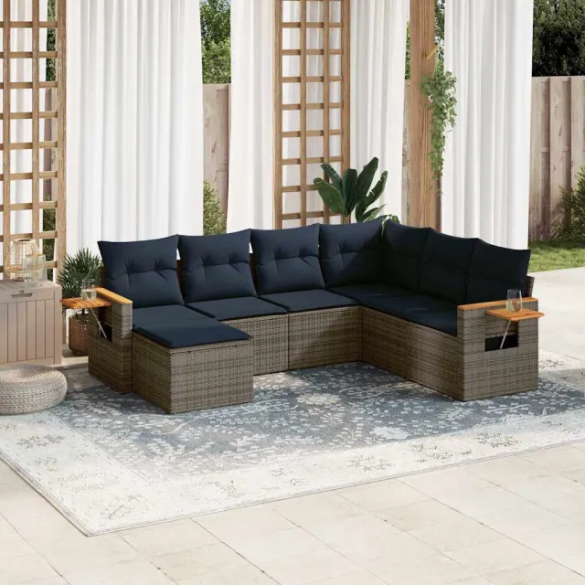 vidaXL 7-delige Loungeset met kussens poly rattan grijs, foto 2