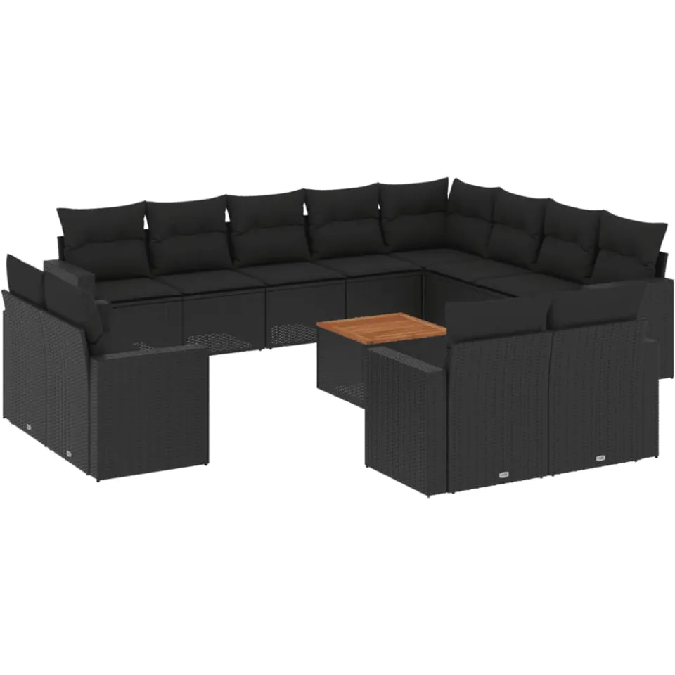 vidaXL 13-delige Loungeset met kussens poly rattan zwart, foto 3