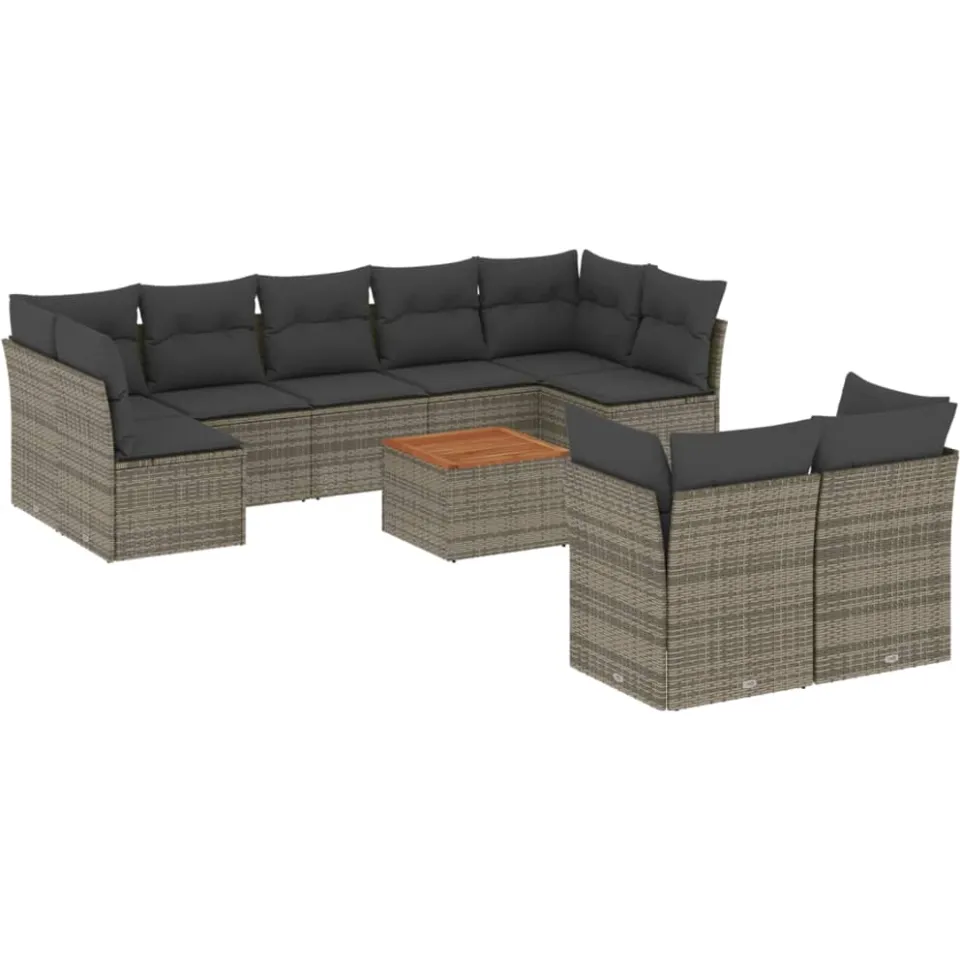 vidaXL 10-delige Loungeset met kussens poly rattan grijs, foto 3