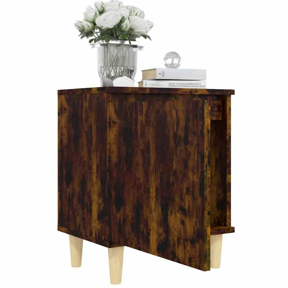 vidaXL Nachtkastjes 2 st met houten poten 40x30x50 cm gerookt eiken, foto 3