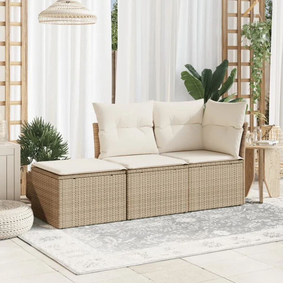 vidaXL Tuinkruk met kussen 55x55x37 cm poly rattan beige, foto 3