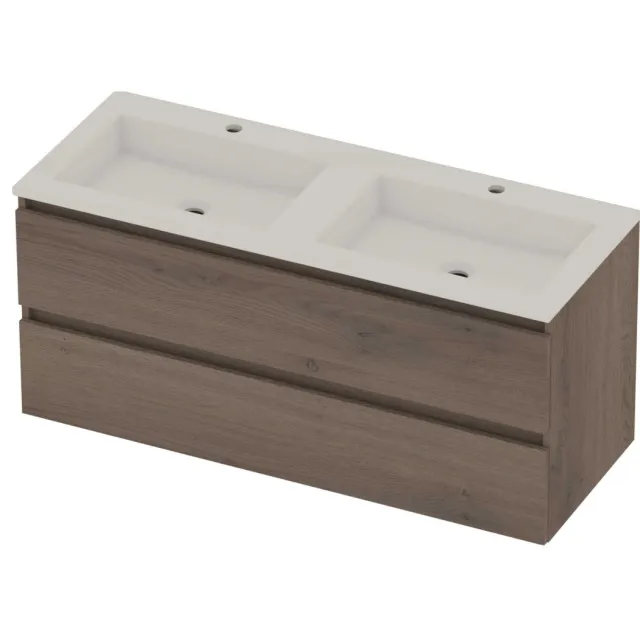 Basic-Line Aura 46 Badmeubelset Acryl 2 Kraangaten Greeploos 120x46x54 cm Duks Oak Glans Wit