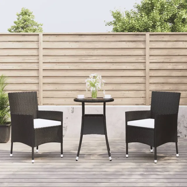 vidaXL 3-delige Bistroset met kussens poly rattan zwart, foto 2