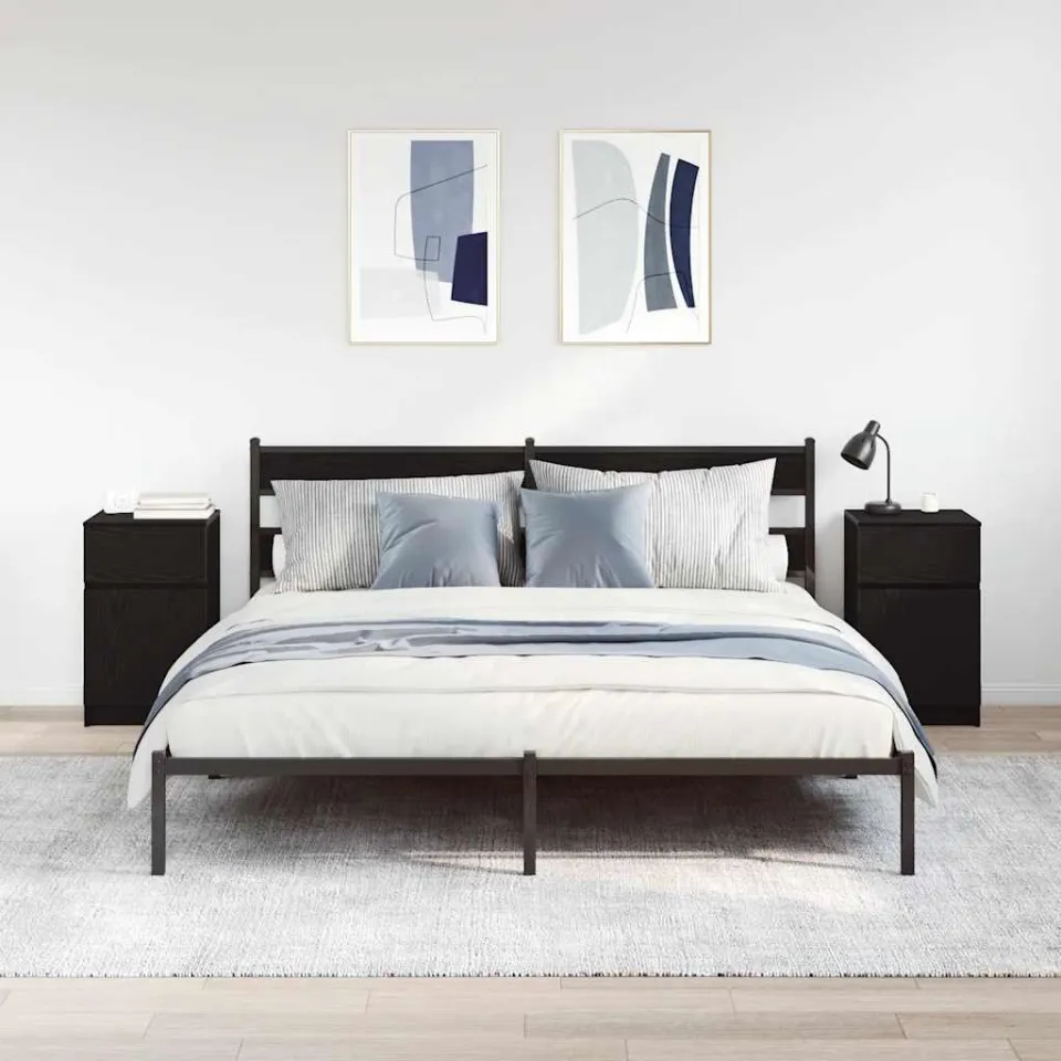 vidaXL Nachtkastjes 2 st 39x35x65 cm bewerkt hout zwart, foto 3