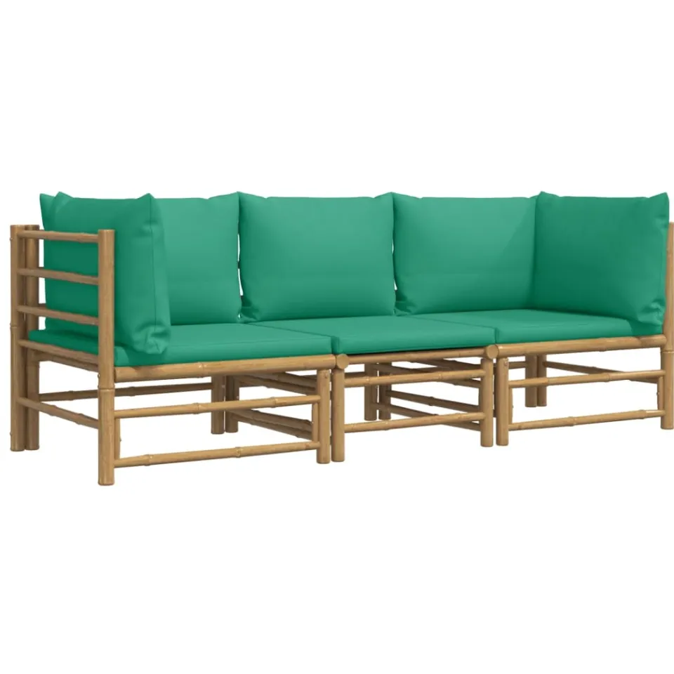 vidaXL 3-delige Loungeset met kussens bamboe groen Bruin
