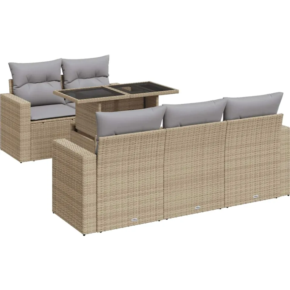 vidaXL 6-delige Loungeset met kussens poly rattan beige, foto 3