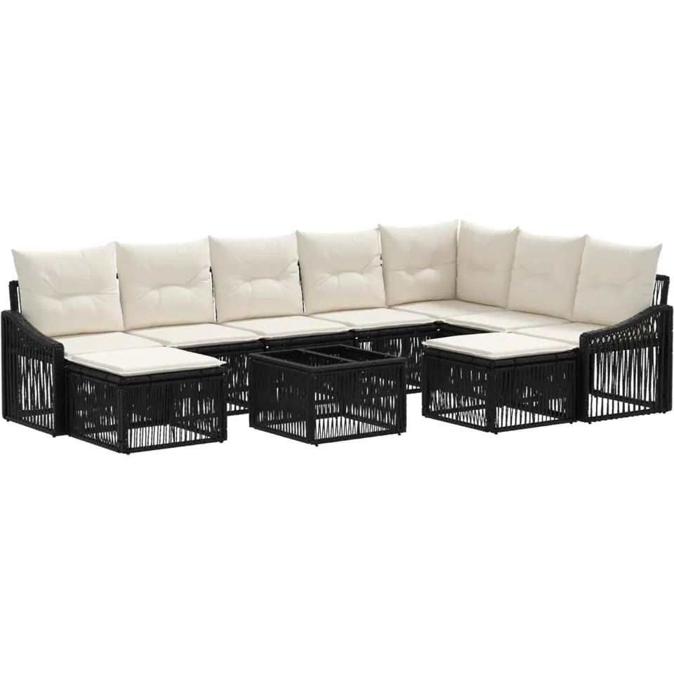 vidaXL Tuinbankenset 10 st 9-zits Zwart poly rattan