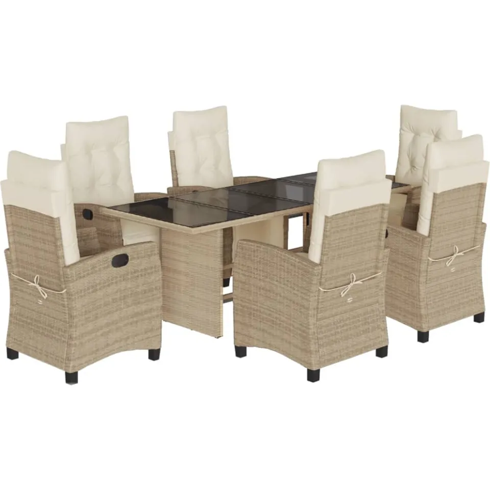 vidaXL 7-delige Tuinset met kussens poly rattan beige, foto 3