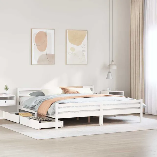 vidaXL Bedframe zonder matras massief grenenhout wit 200x200 cm