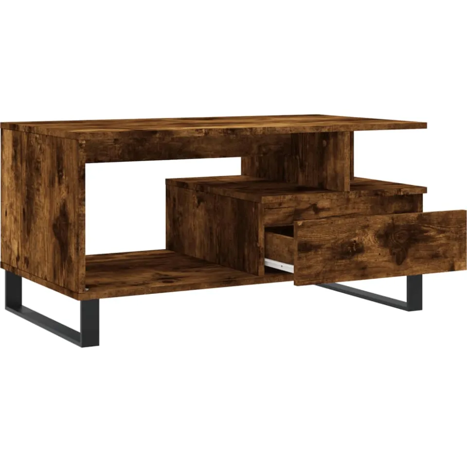 vidaXL Salontafel 90x49x45 cm bewerkt hout gerookt eikenkleurig, foto 4