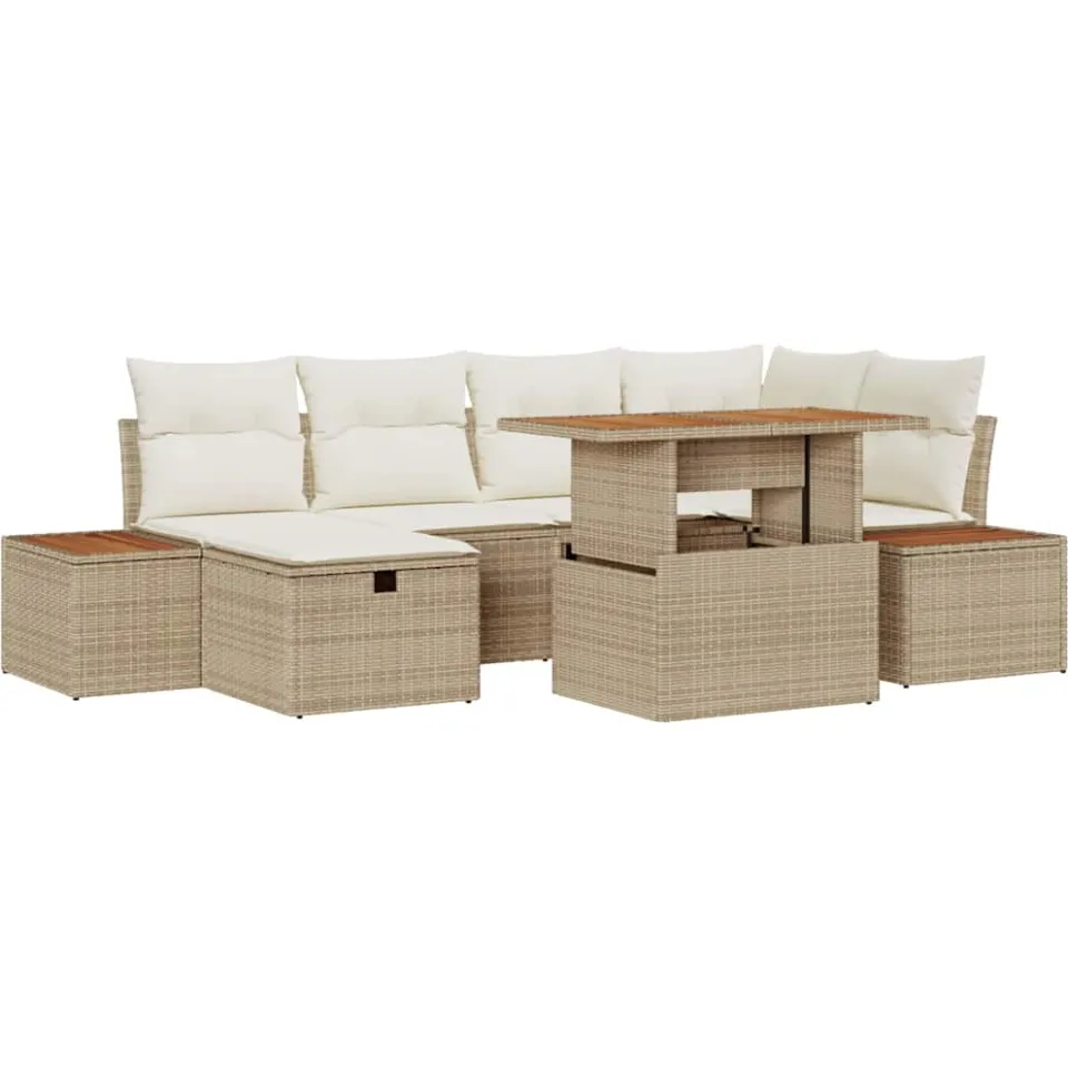 vidaXL Tuinbankenset 7 st Beige poly rattan
