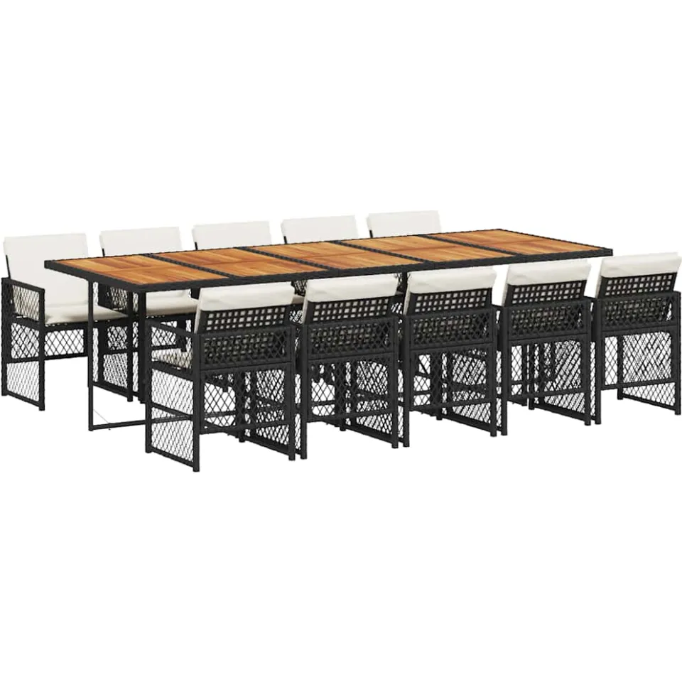 vidaXL 11-delige Tuinset met kussens poly rattan zwart