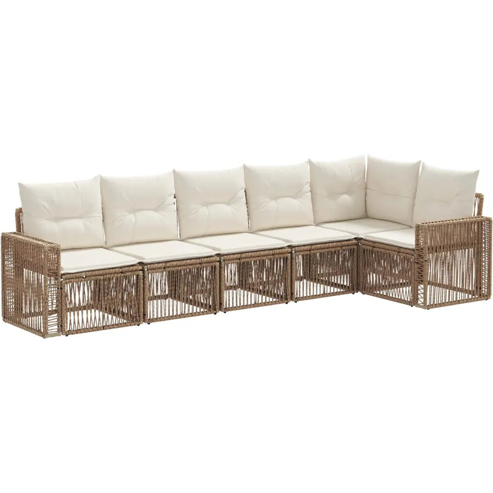 vidaXL Tuinbankenset 6 st 6-zits Beige en Crème Wit poly rattan, foto 3
