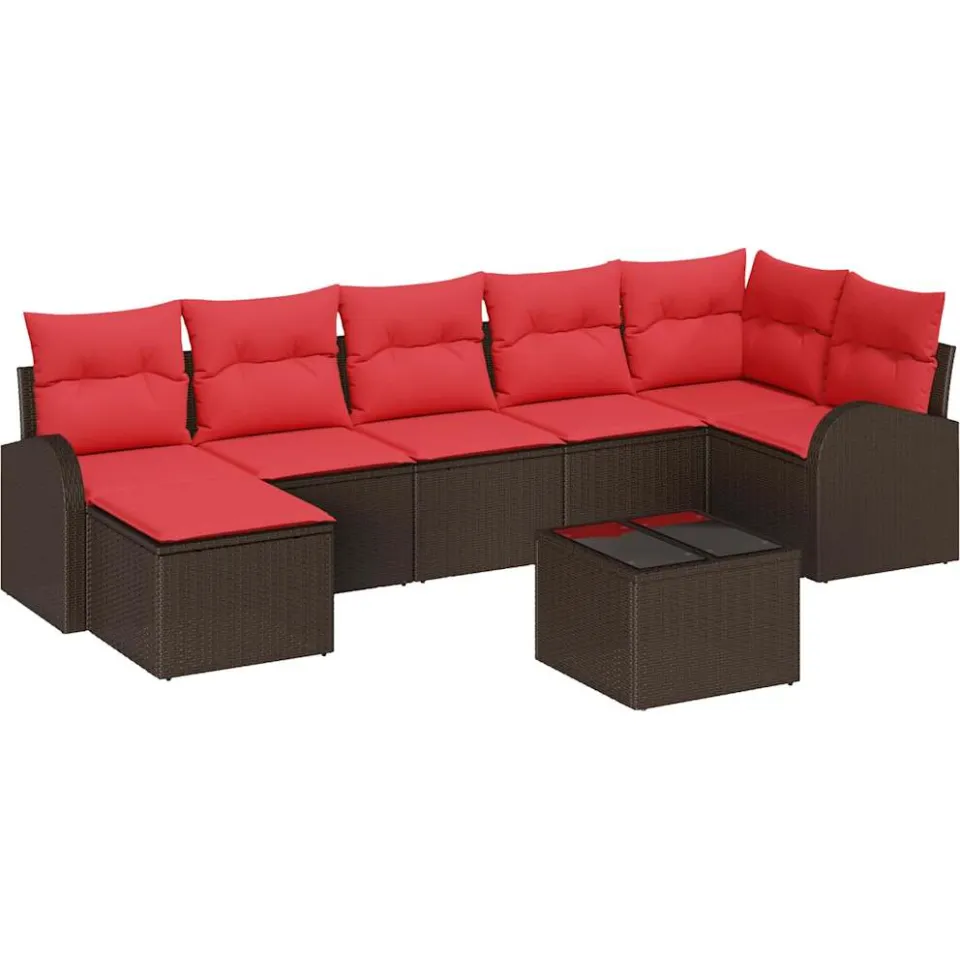 vidaXL Bankstel 8 st Bruin en Rood poly rattan