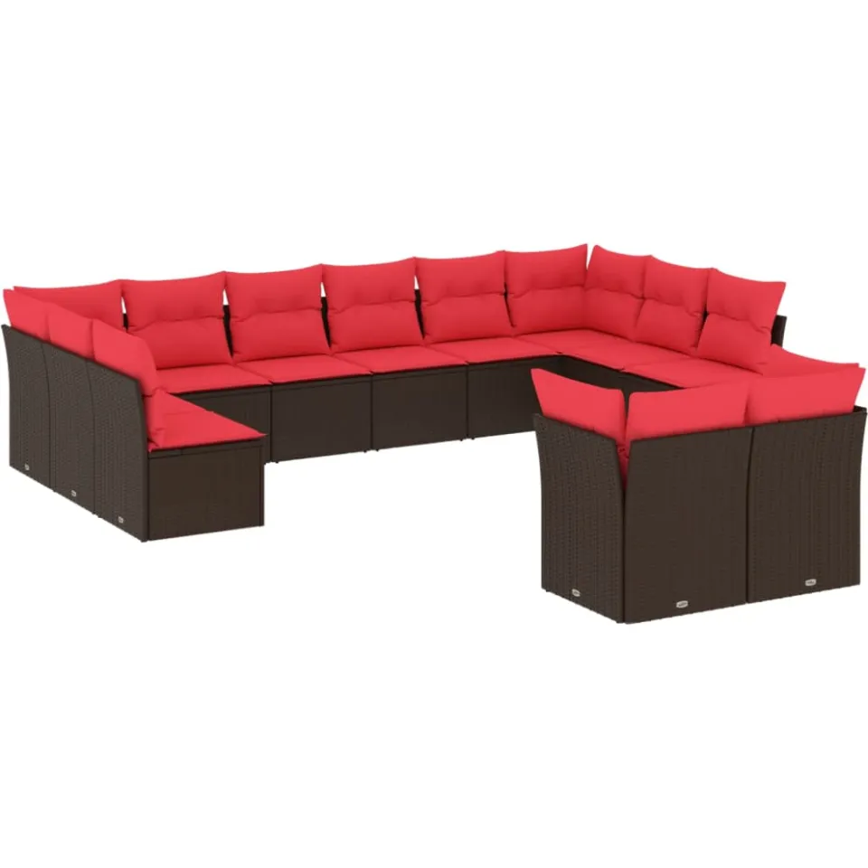 vidaXL 12-delige tuinbankset met kussens, bruin polyrotan, foto 3