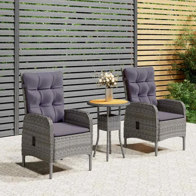 vidaXL 3-delige Bistroset poly rattan grijs, foto 2