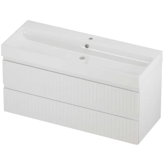 Proline Podium Badmeubelset Polystone Loft 1 Kraangat Gefreesd 120x46x62 cm Glans Wit Mat Wit