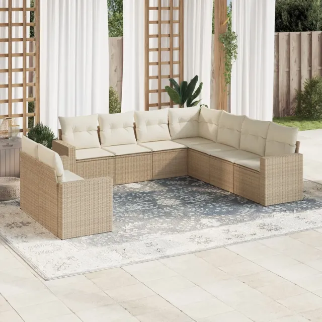 vidaXL 9-delige Loungeset met kussens poly rattan beige, foto 2