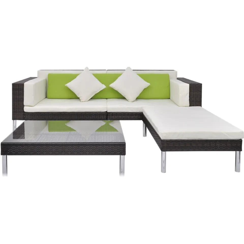 vidaXL 4-delige Loungeset met kussens poly rattan bruin, foto 3