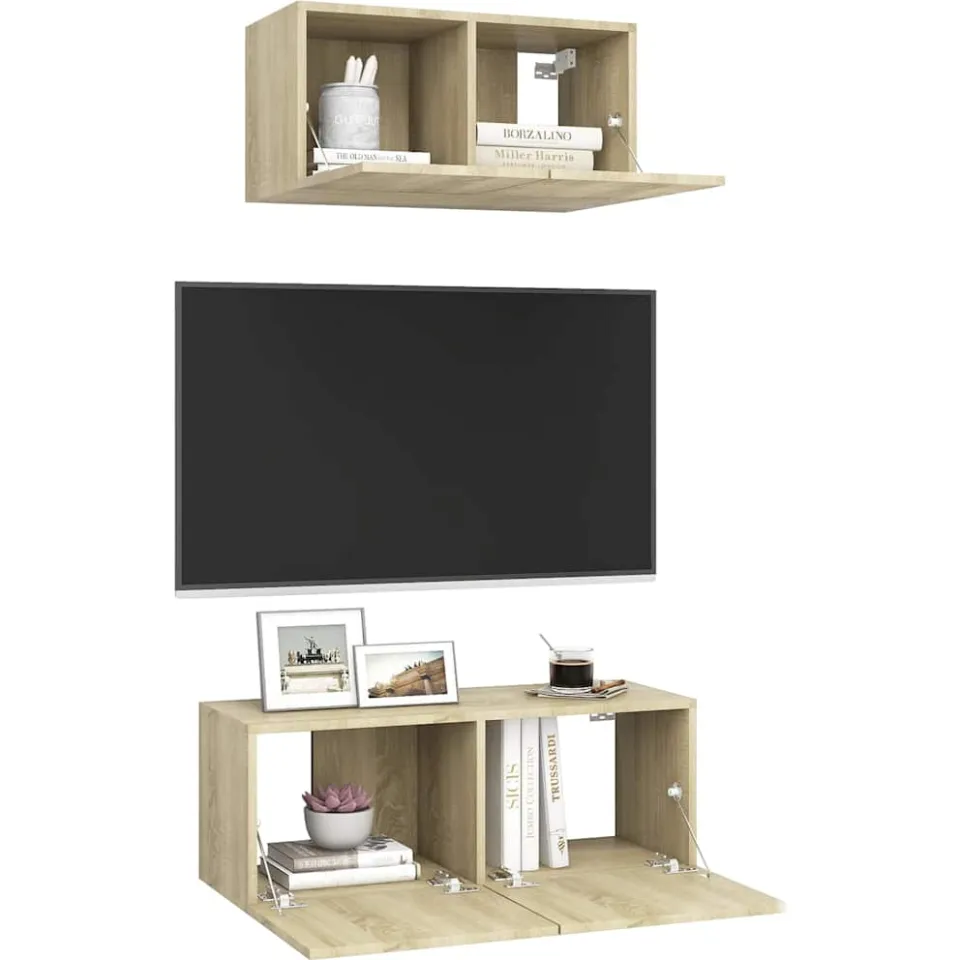 vidaXL 2-delige Tv-meubelset bewerkt hout sonoma eikenkleurig Bruin