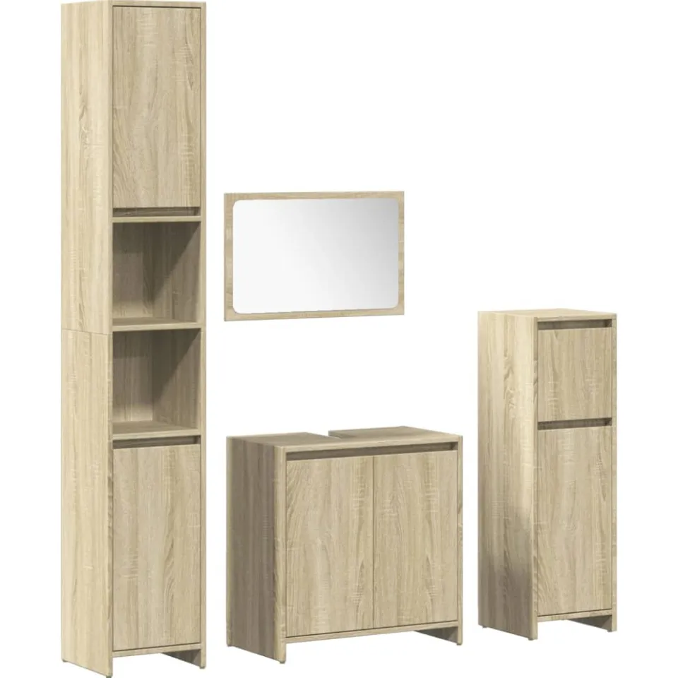 vidaXL 4-delige Badkamermeubelset bewerkt hout sonoma eikenkleurig, foto 3