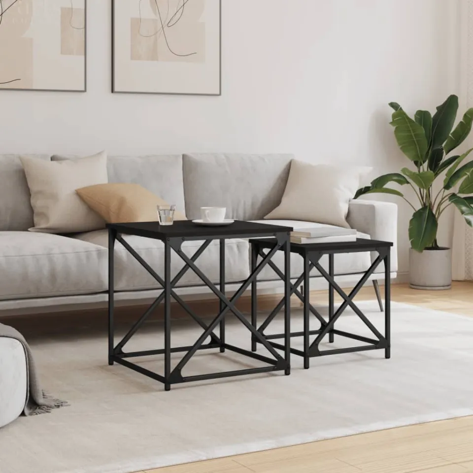 vidaXL 2-delige Tafeltjesset bewerkt hout zwart, foto 3