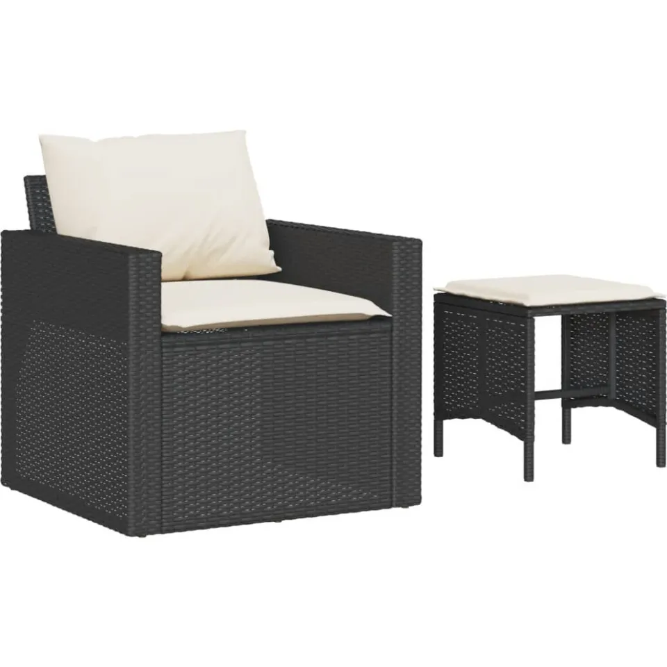 vidaXL 4-delige Loungeset met kussens poly rattan zwart