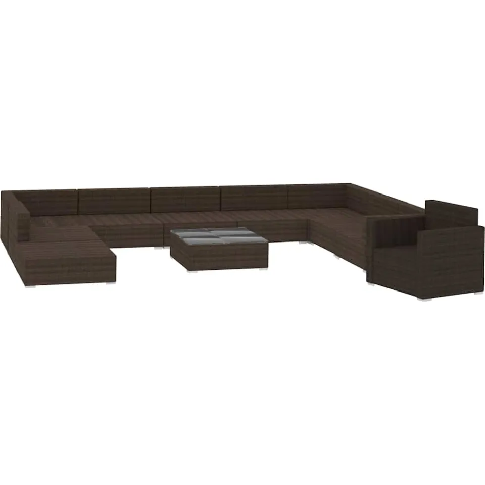 vidaXL 11-delige Loungeset met kussens poly rattan bruin, foto 2