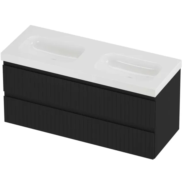 Proline Haga Badmeubelset Polystone Mezza Zonder Gat 120x46x58 cm Glans Wit Mat Zwart