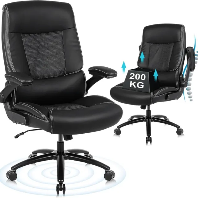 BOG Bureaustoel 200kg - Ergonomische Zware Personen Office Chair - Verstelbare Hoogte En Rugleuning - Sterk En Duurzaam - Comfortabel Voor Thuis En Kantoor ZWART