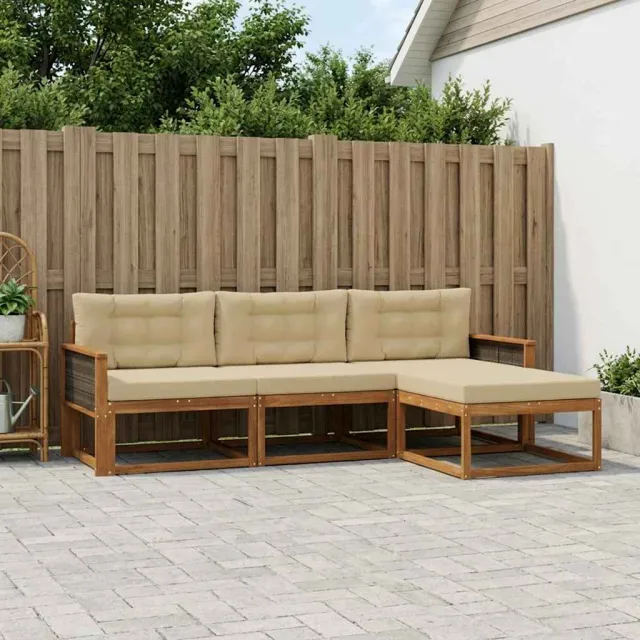 vidaXL Buiten bankenset 4 st 4-zits Natuurlijk en Beige