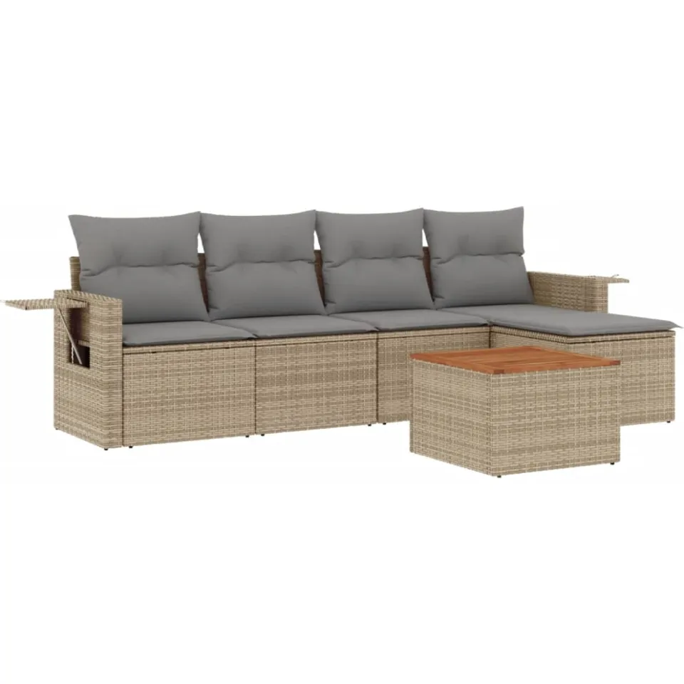 vidaXL 6-delige Loungeset met kussens poly rattan gemengd beige, foto 3