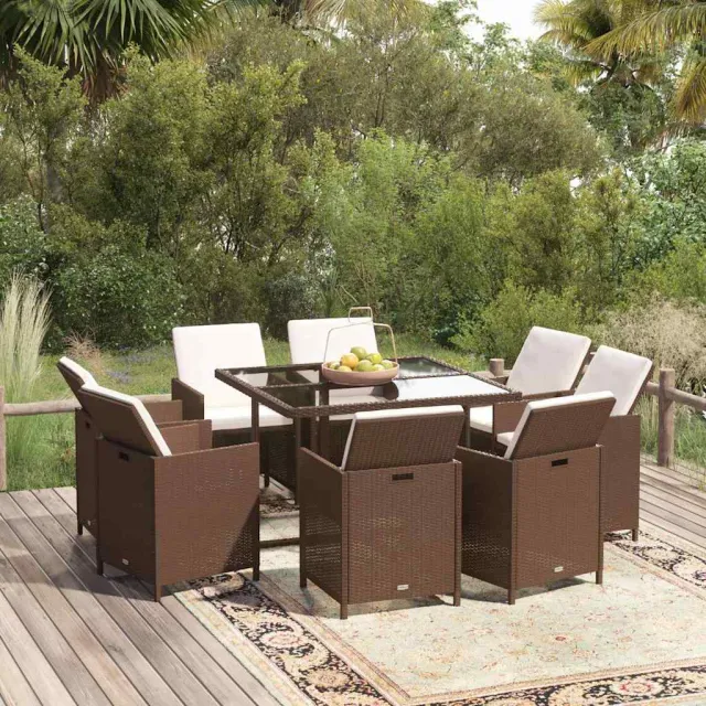 vidaXL 9-delige Tuinset met kussens poly rattan bruin, foto 2