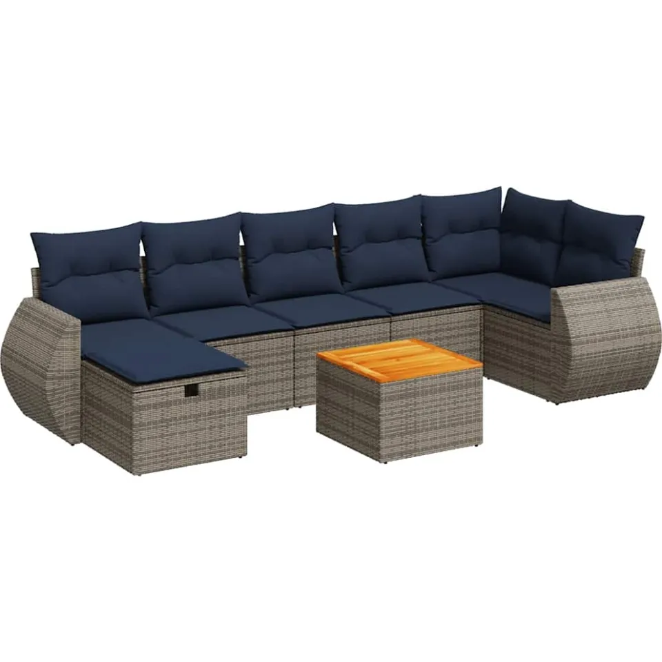 vidaXL 8-delige Loungeset met kussens poly rattan grijs, foto 3