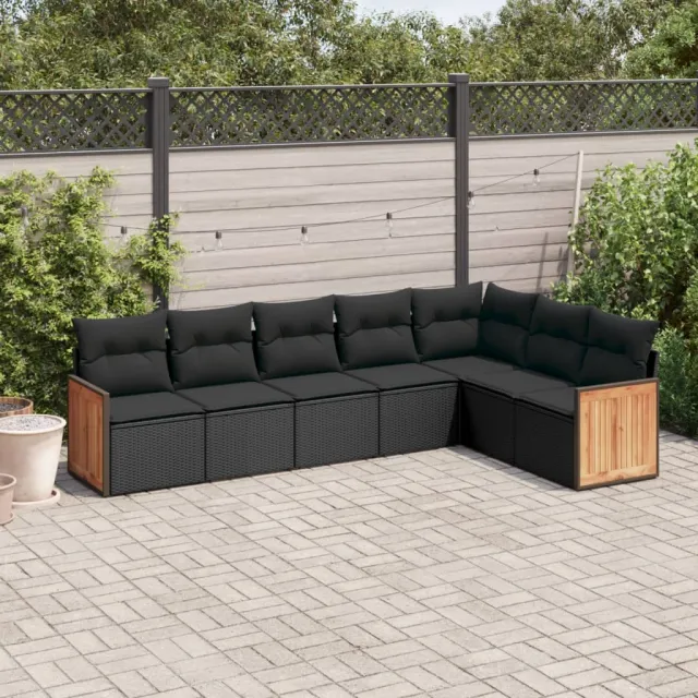 vidaXL 7-delige Loungeset met kussens poly rattan zwart, foto 2