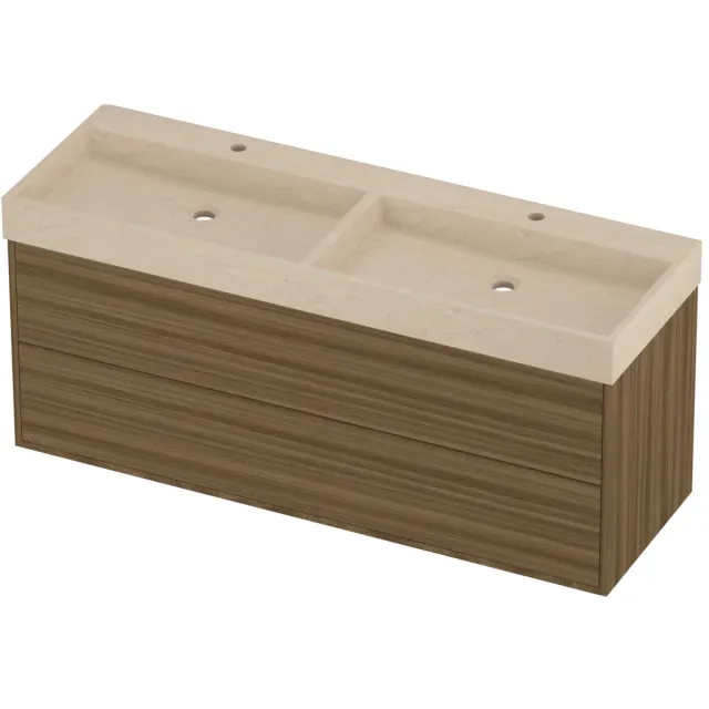 Proline Evoli Badmeubelset Hardsteen Loft 2 Laden 140x46x62 cm Sand Stone Caramel Walnut Houtlook