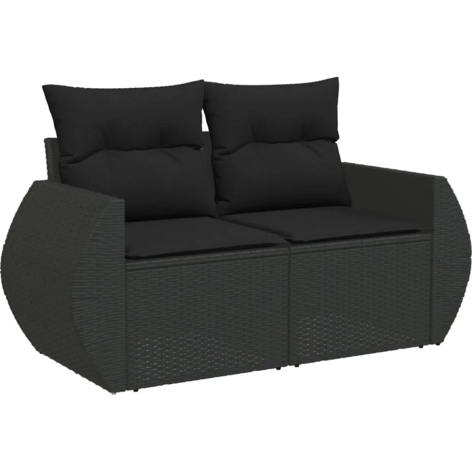 vidaXL 9-delige Loungeset met kussens poly rattan zwart